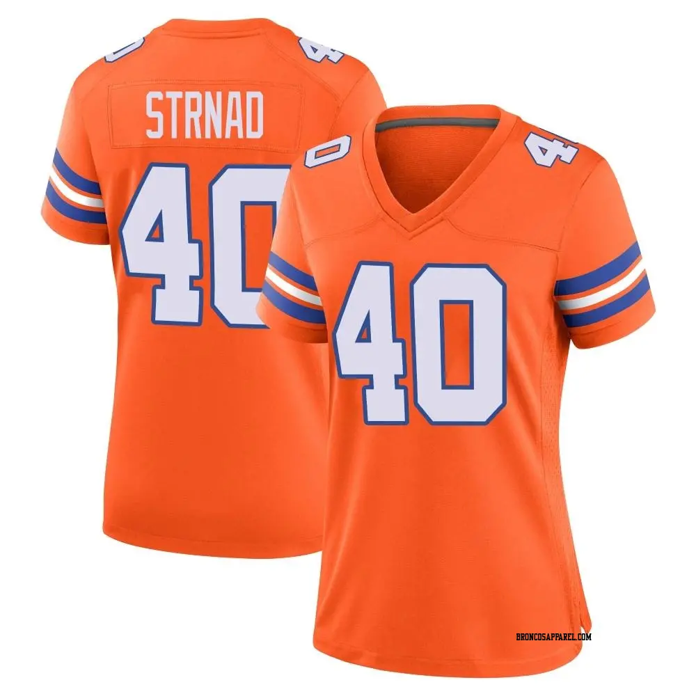 Game Orange Women's Justin Strnad Denver Broncos Alternate Mile High Collection 1977 Throwback Jersey