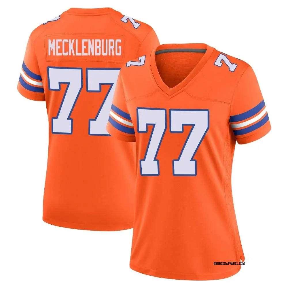 Game Orange Women's Karl Mecklenburg Denver Broncos Alternate Mile High Collection 1977 Throwback Jersey