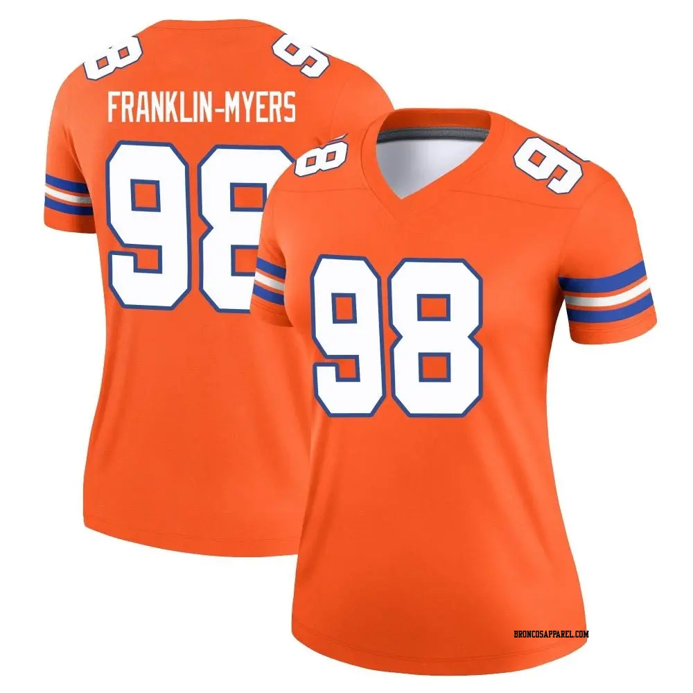 Legend Orange Women's John Franklin-Myers Denver Broncos Alternate Mile High Collection 1977 Throwback Jersey