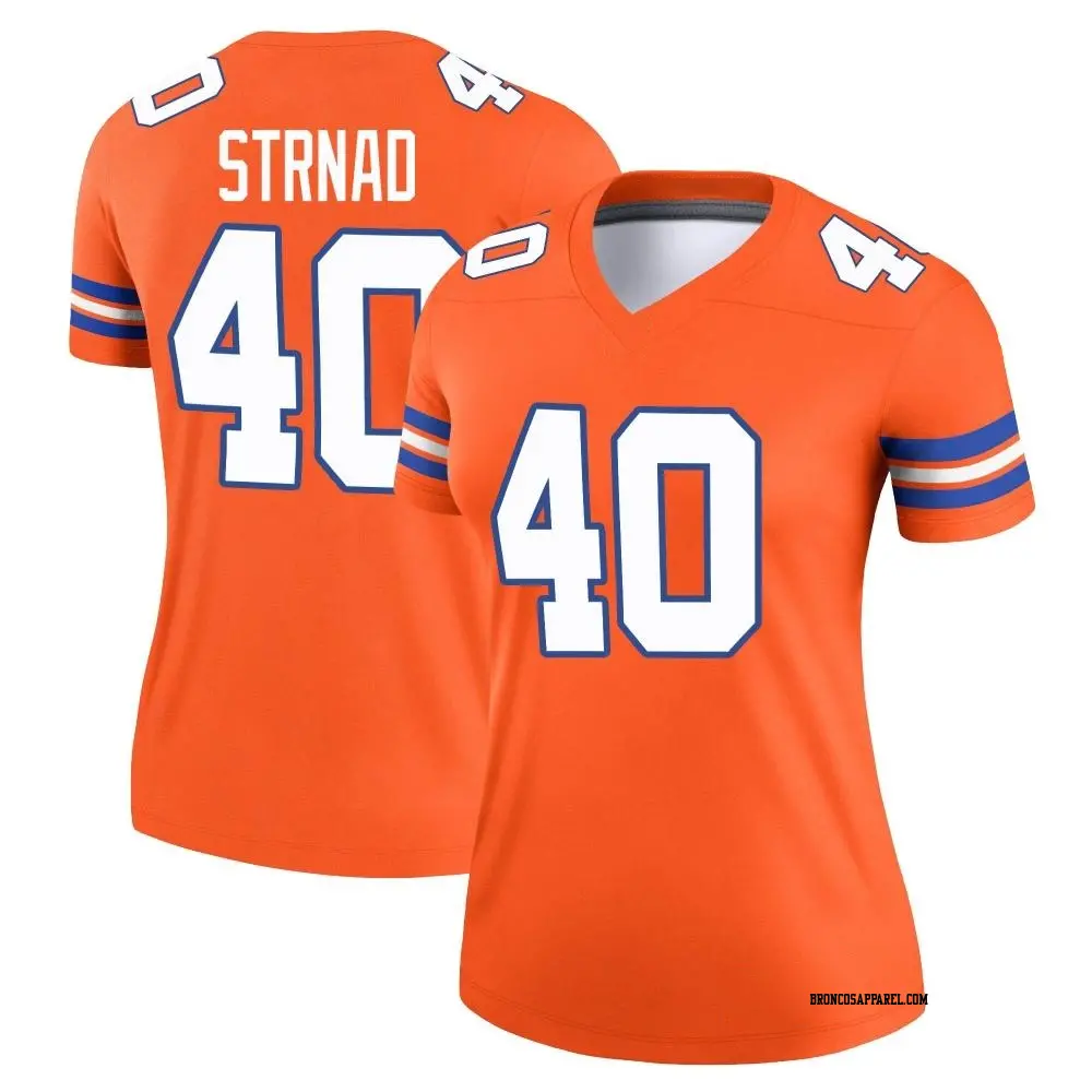 Legend Orange Women's Justin Strnad Denver Broncos Alternate Mile High Collection 1977 Throwback Jersey