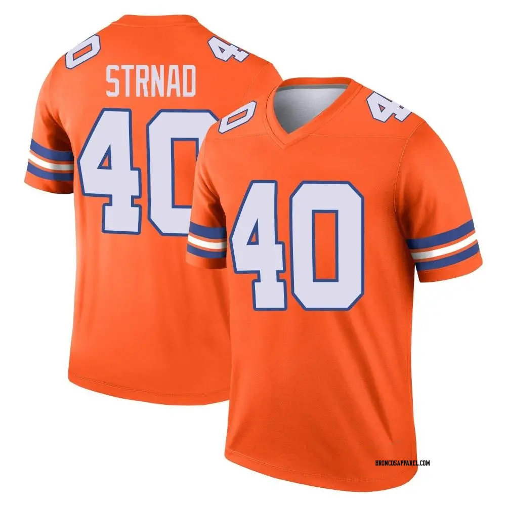 Legend Orange Youth Justin Strnad Denver Broncos Alternate Mile High Collection 1977 Throwback Jersey