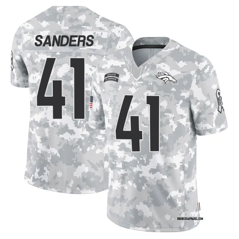 Limited Arctic Camo Men's Drew Sanders Denver Broncos 2024 Salute to Service Jersey