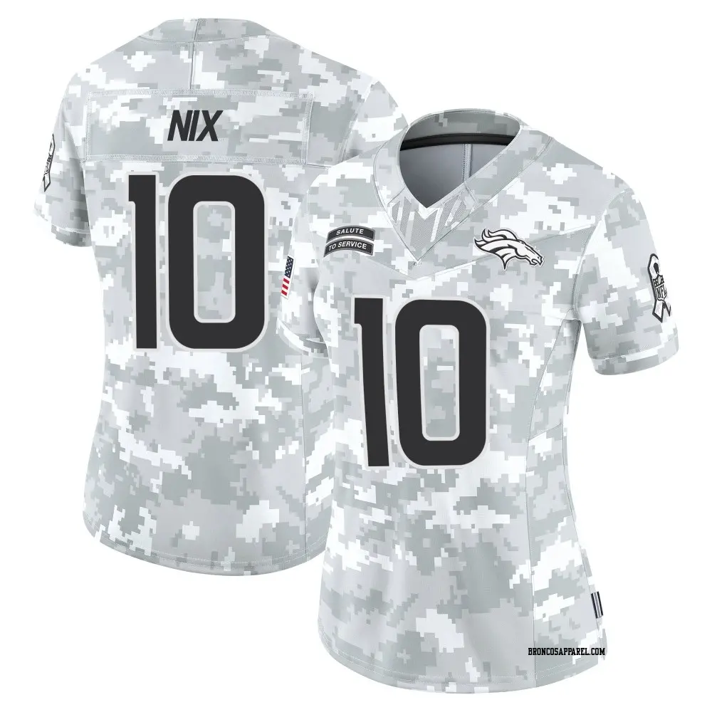 Limited Arctic Camo Women's Bo Nix Denver Broncos 2024 Salute to Service Jersey