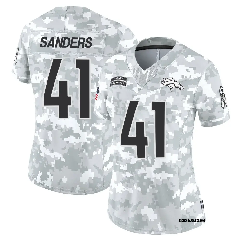 Limited Arctic Camo Women's Drew Sanders Denver Broncos 2024 Salute to Service Jersey