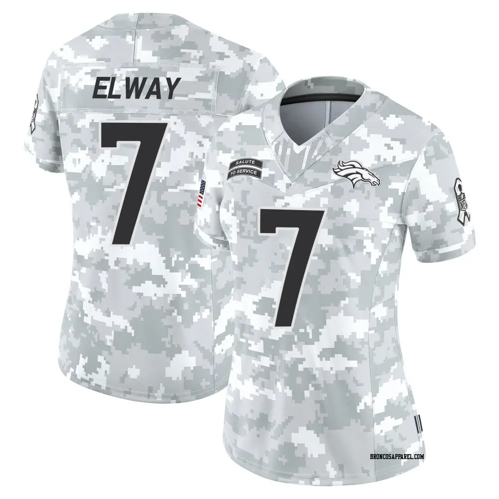 Limited Arctic Camo Women's John Elway Denver Broncos 2024 Salute to Service Jersey