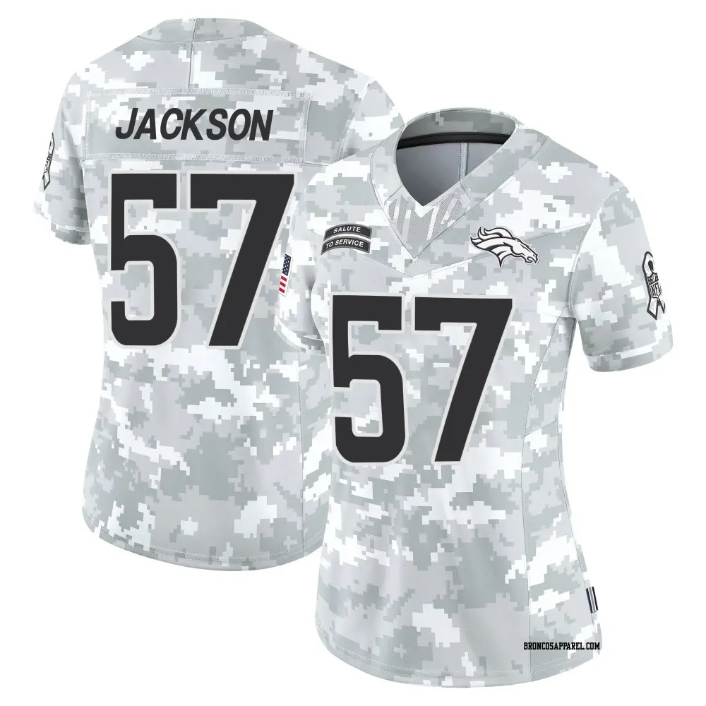 Limited Arctic Camo Women's Tom Jackson Denver Broncos 2024 Salute to Service Jersey