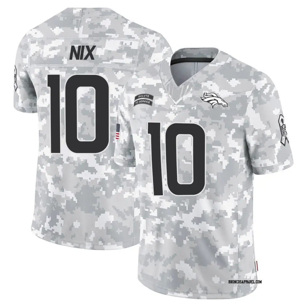 Limited Arctic Camo Youth Bo Nix Denver Broncos 2024 Salute to Service Jersey