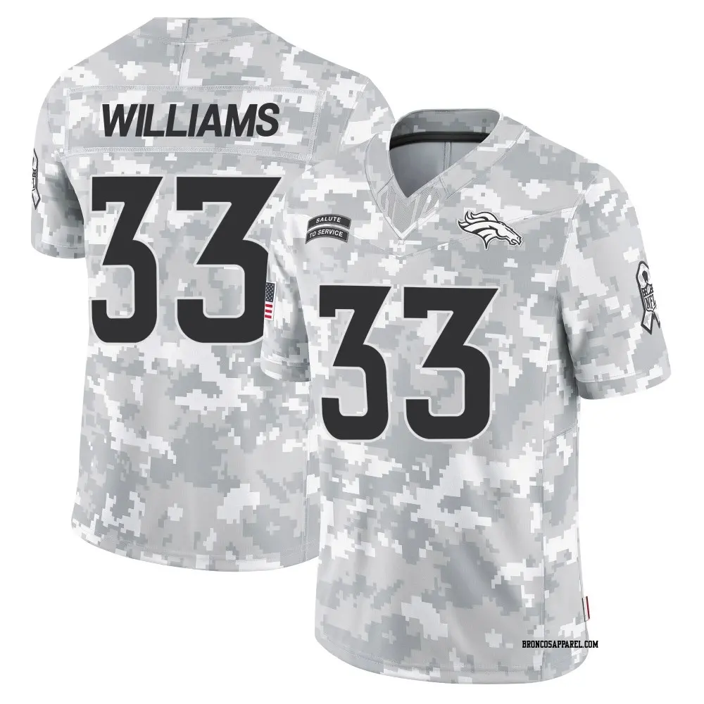 Limited Arctic Camo Youth Javonte Williams Denver Broncos 2024 Salute to Service Jersey