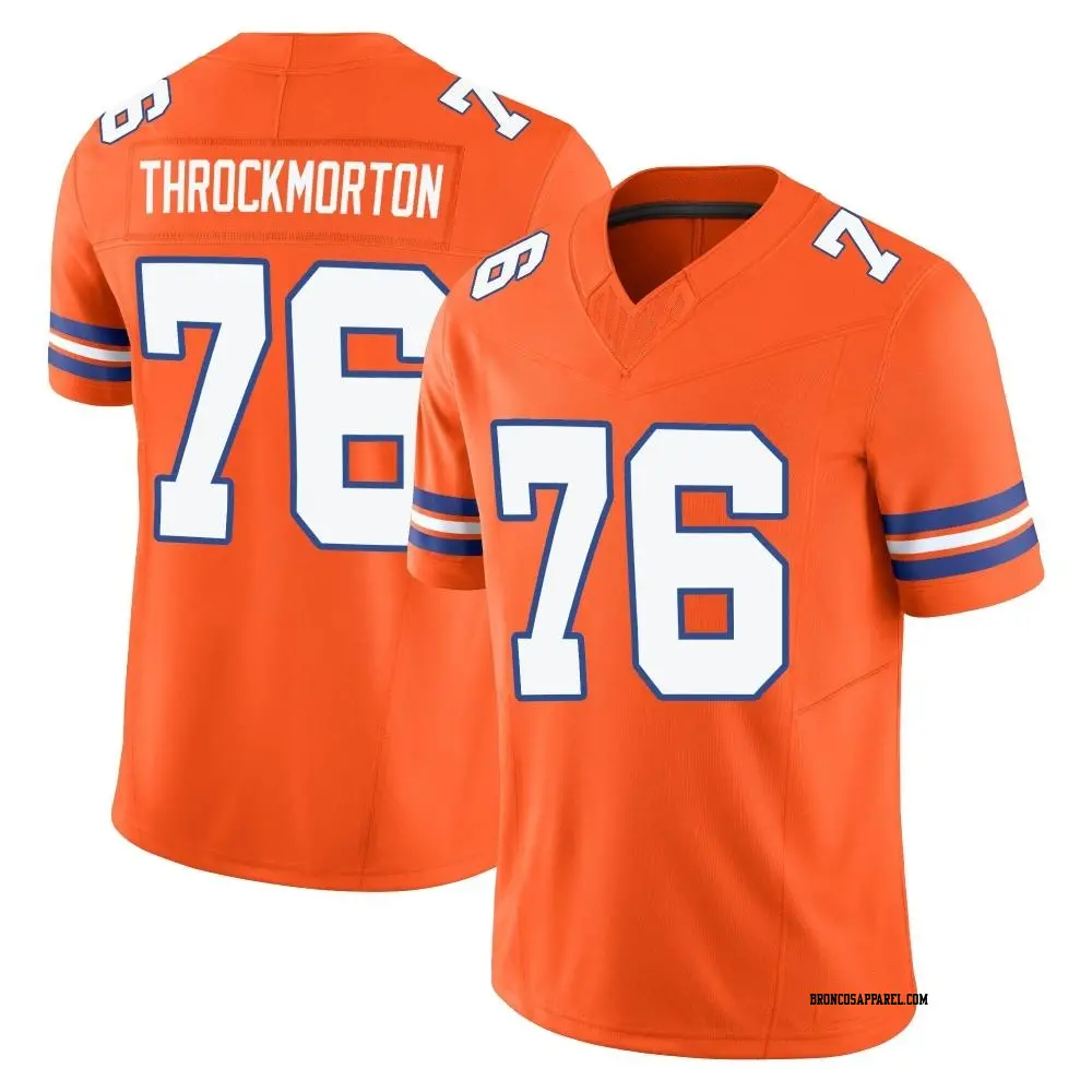 Limited Orange Youth Calvin Throckmorton Denver Broncos Alternate Vapor F.U.S.E. Mile High Collection 1977 Throwback Jersey